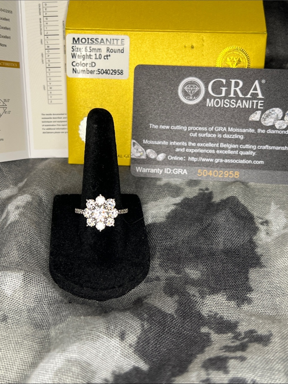 GRA Moissanite Floral Cluster Ring in Sterling Silver 925